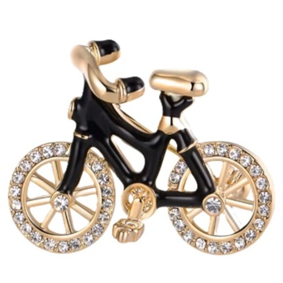 Vintage Bicycle Brooch - Black & Gold with Crystal Highlights - Picture 1 of 3